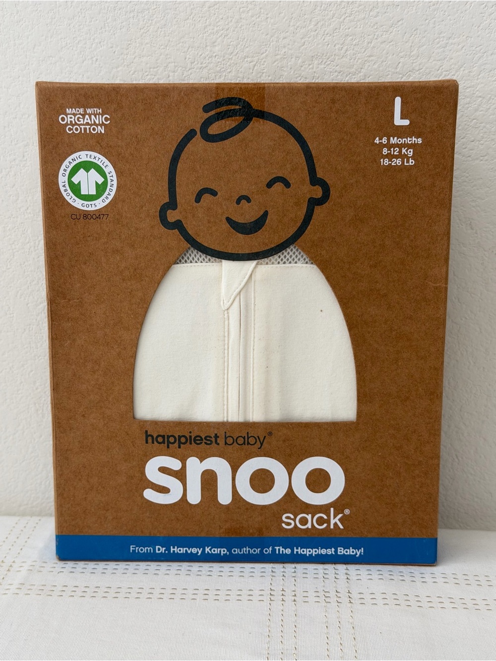 Happiest Baby Snoo Baby Sleep Sack Swaddle Organic Cotton Ivory, L, 4-6 months